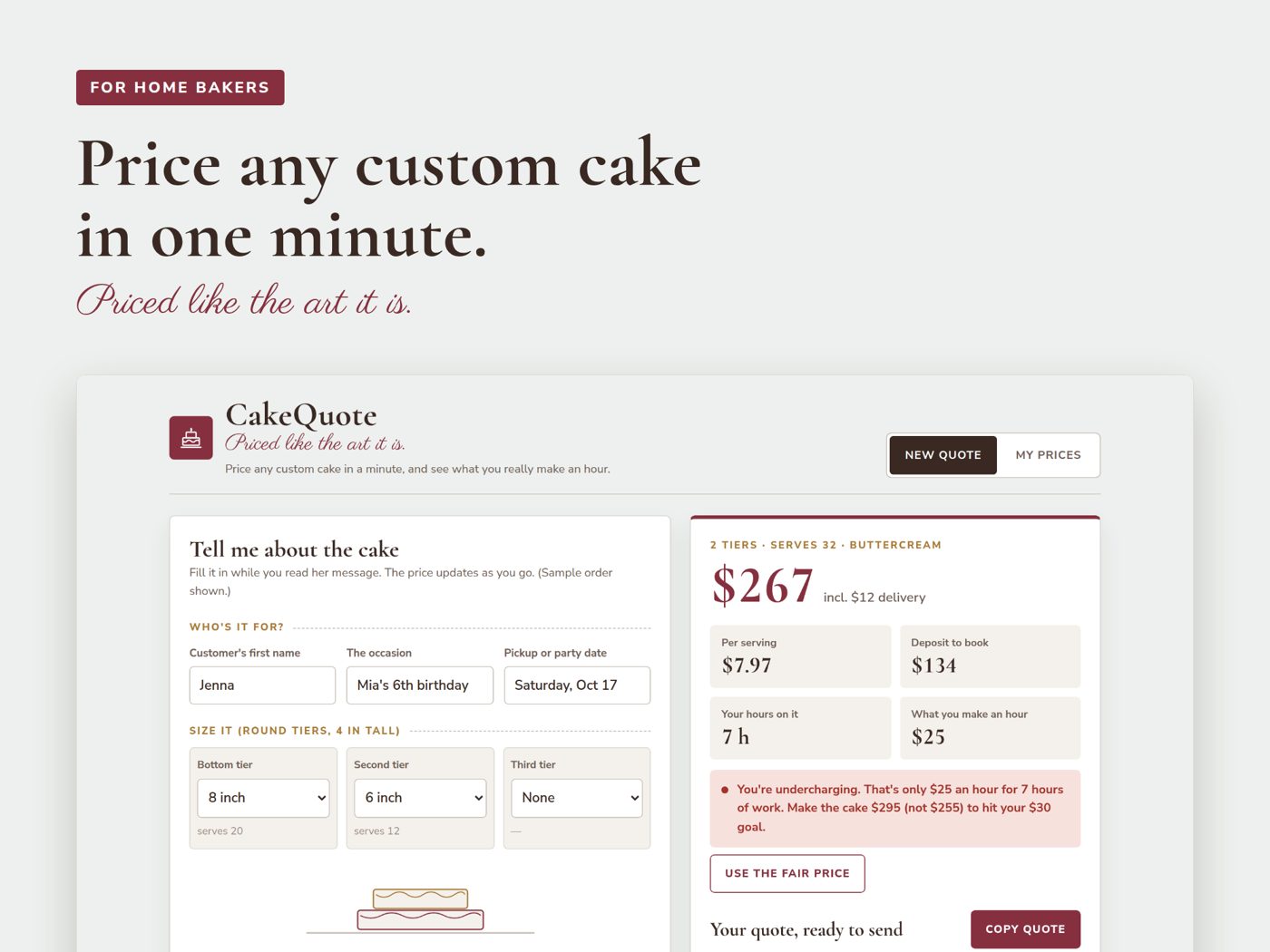 CakeQuote on screen